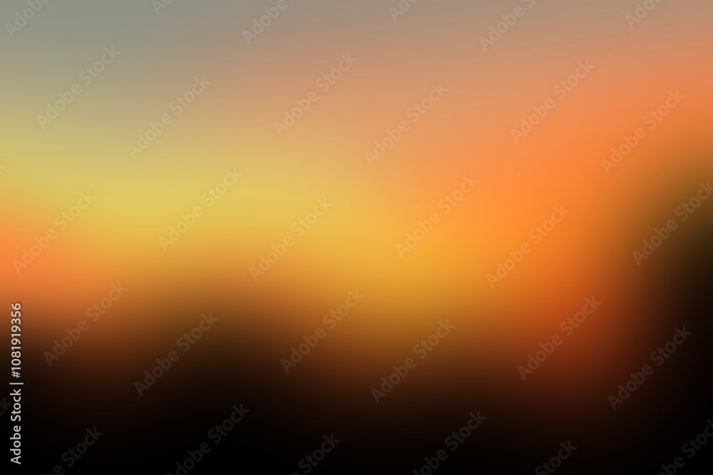 Naklejka premium A blurred, abstract landscape with a gradient color scheme. The top portion transitions from a cool gray to a warm yellow, while the bottom fades into a black