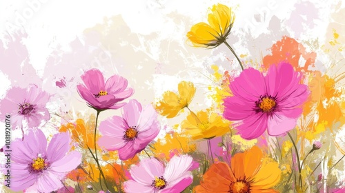 Vibrant Watercolor Floral Painting: Pink and Yellow Flowers