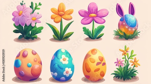 Colorful Easter Eggs and Spring Flowers: Festive Decor