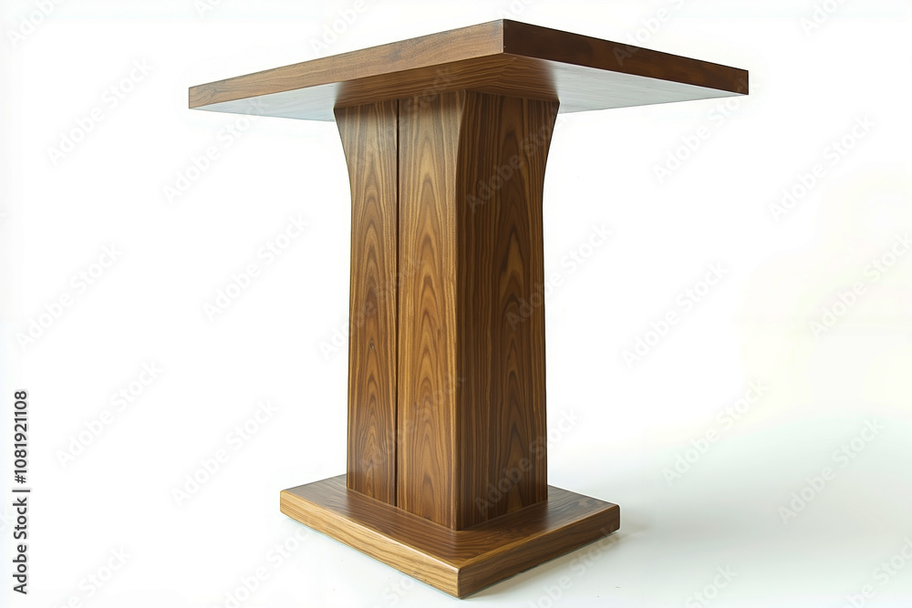 A wooden podium with a glass top on a white background A wooden podium with a glass top on a white background