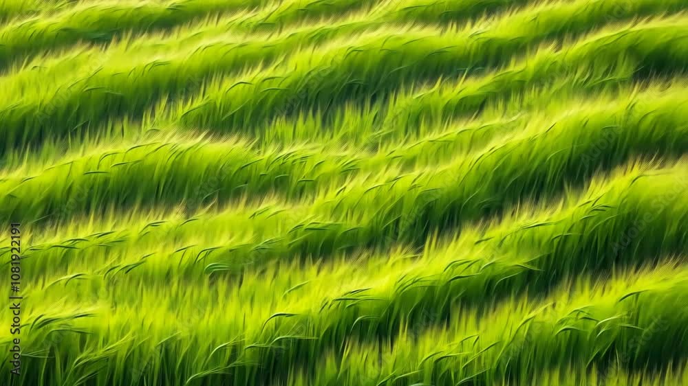 A field of green grass sways gently in the breeze on a sunny day A field of green grass sways gently in the breeze on a sunny day