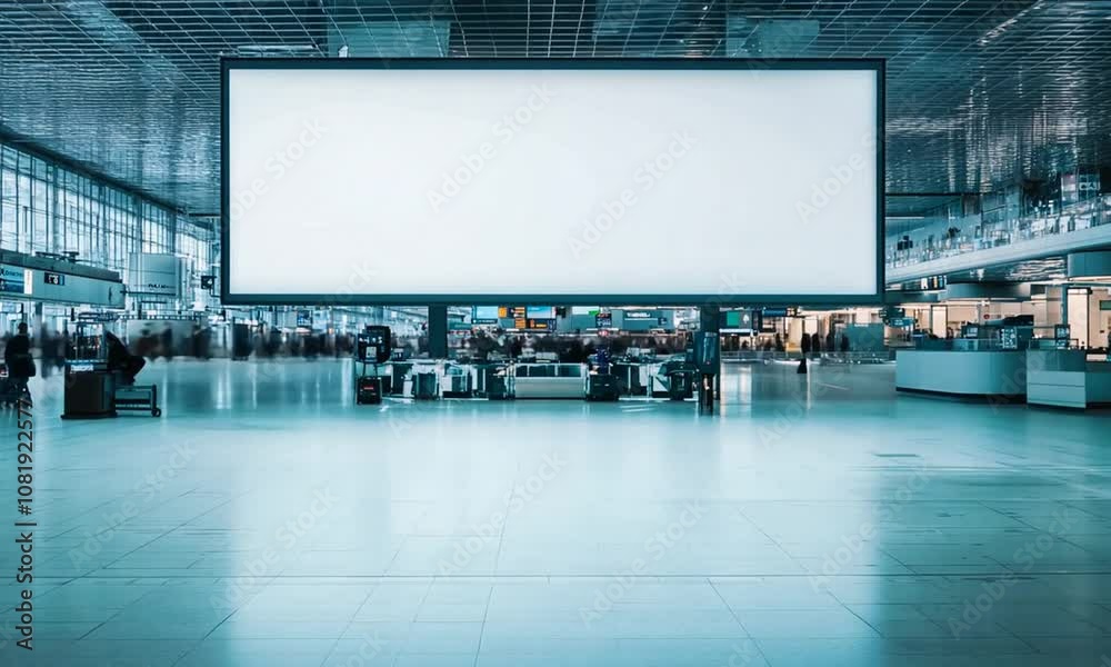 Spacious Airport Terminal With Large Blank Billboard Bright Interior and Travelers : Generative AI Spacious Airport Terminal With Large Blank Billboard Bright Interior and Travelers : Generative AI