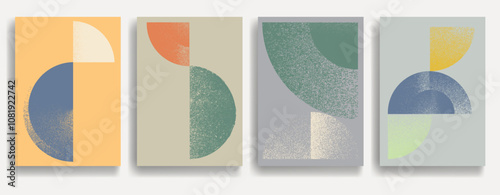 Modern artistic layout set with semicircle design elements . Grunge textured half circles in art style  . Wall art , home poster design . Vector abstract shape. Modern art . Contemporary layouts set .