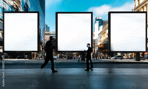 Row of blank billboards on city street ideal for advertising campaigns : Generative AI