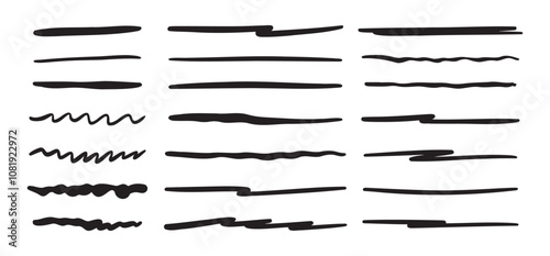 Vector set of hand drawn underline. Doodle lines set