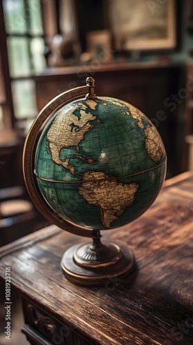 Vintage Globe on a Wooden Desk