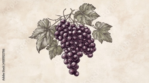 Vintage Illustration of Grapes Hanging on a Vine