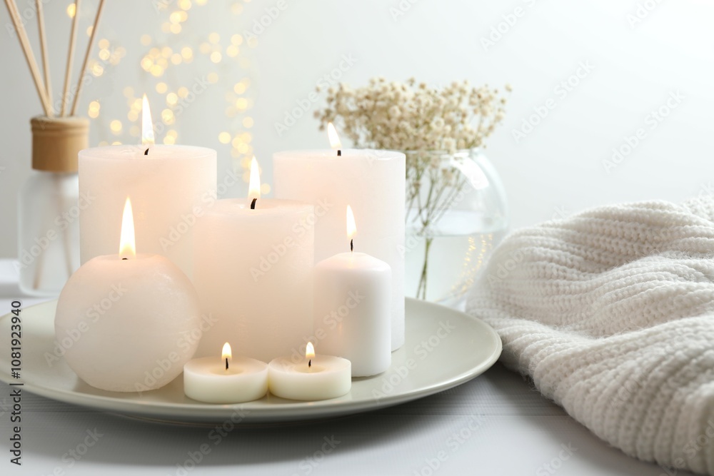 Beautiful composition with candles on the table