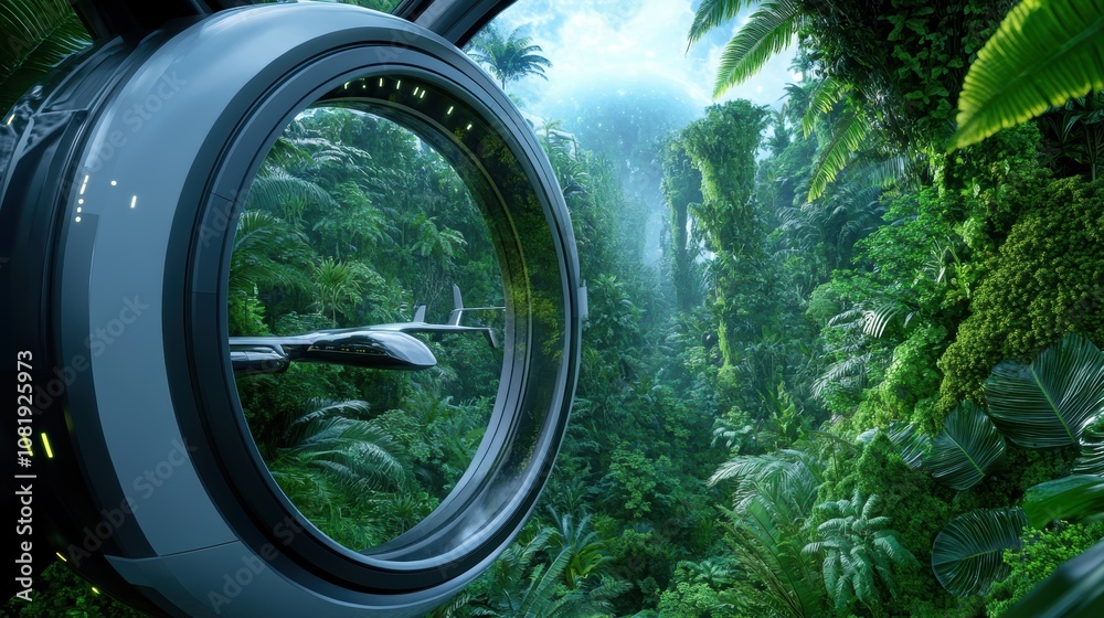 Futuristic Aircraft Over Lush Tropical Rainforest