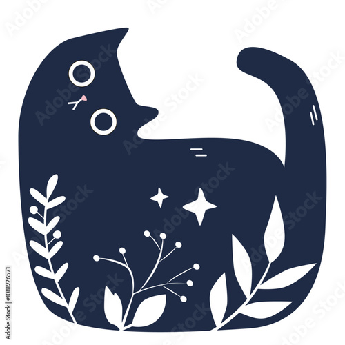 Cat with Folk art ornament pattern. Vector illustration.