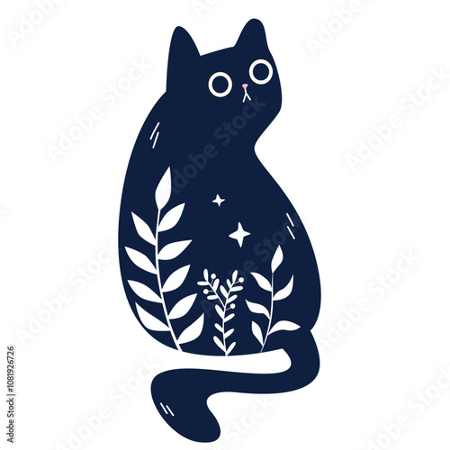 Cat with Folk art ornament pattern. Vector illustration.
