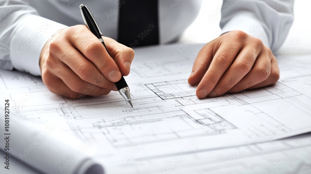 A project manager reviewing building permits and construction blueprints for a housing development project, ensuring compliance with regulations A project manager reviewing building permits and construction blueprints for a housing development project, ensuring compliance with regulations