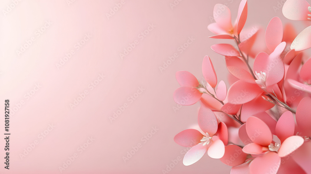 Delicate pink flowers on soft pink background create serene atmosphere, perfect for conveying beauty and tranquility Delicate pink flowers on soft pink background create serene atmosphere, perfect for conveying beauty and tranquility