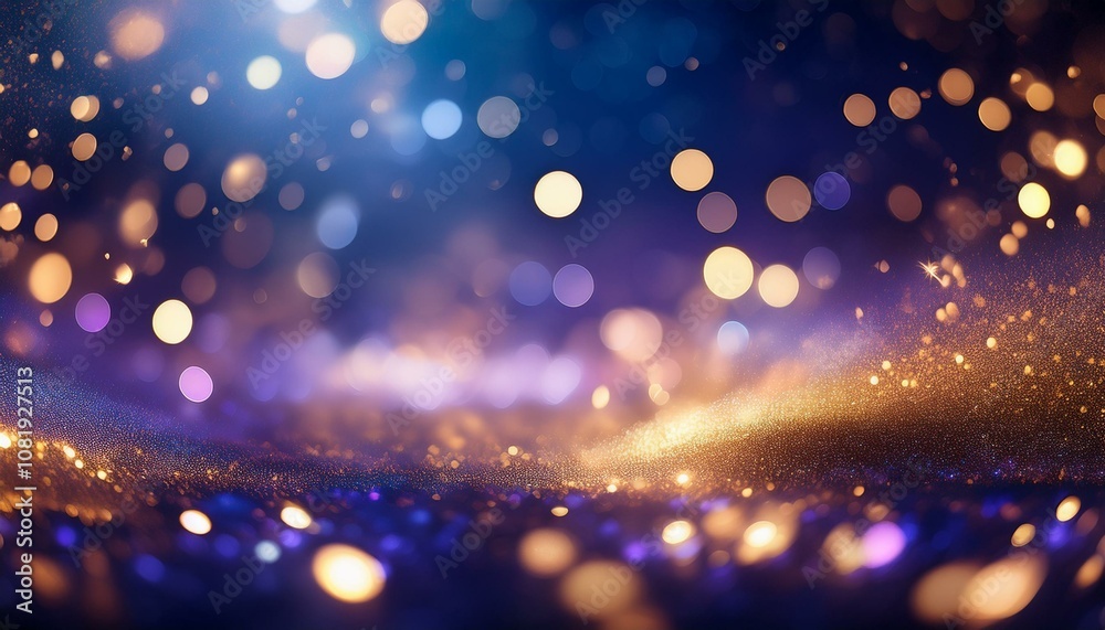 Dark blue purple and gold bokeh blur abstract background with soft shimmering lights, perfect for festive designs, elegant visual effects, and luxurious event backdrops Dark blue purple and gold bokeh blur abstract background with soft shimmering lights, perfect for festive designs, elegant visual effects, and luxurious event backdrops