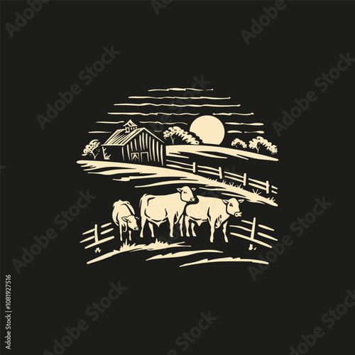 cattle farm logo design vector vintage