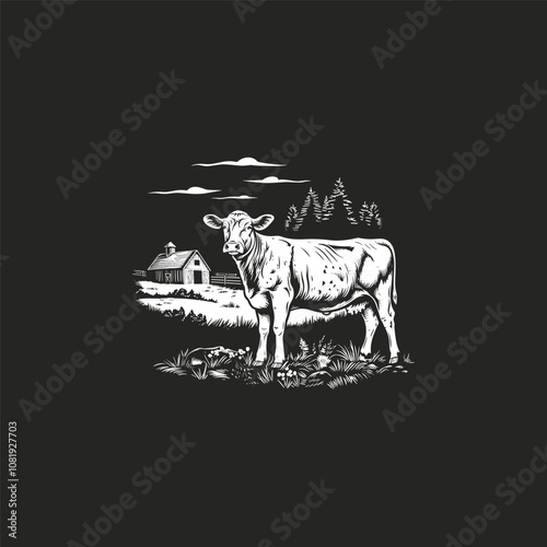 cattle farm logo design vector vintage