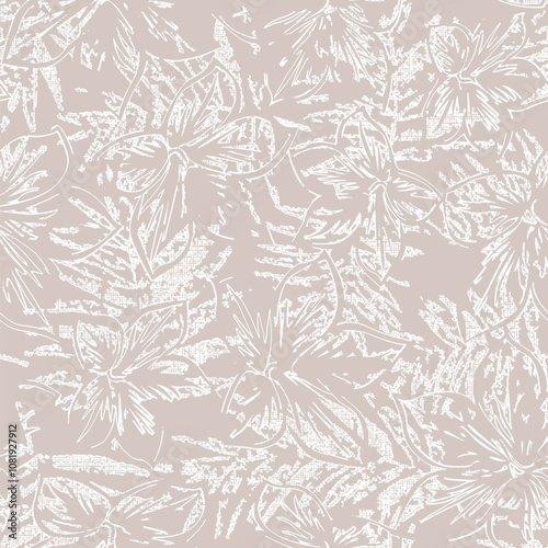 Abstract contemporary seamless pattern. Hand-drawn flower and leaf shape textures. Repeatable vibrant boho prints. Vector illustration