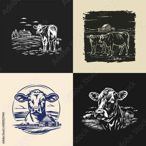 cattle farm logo design vector vintage