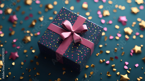 Wallpaper Mural gift box wrapping unboxing. beautifully wrapped gift box with colorful confetti scattered around Torontodigital.ca