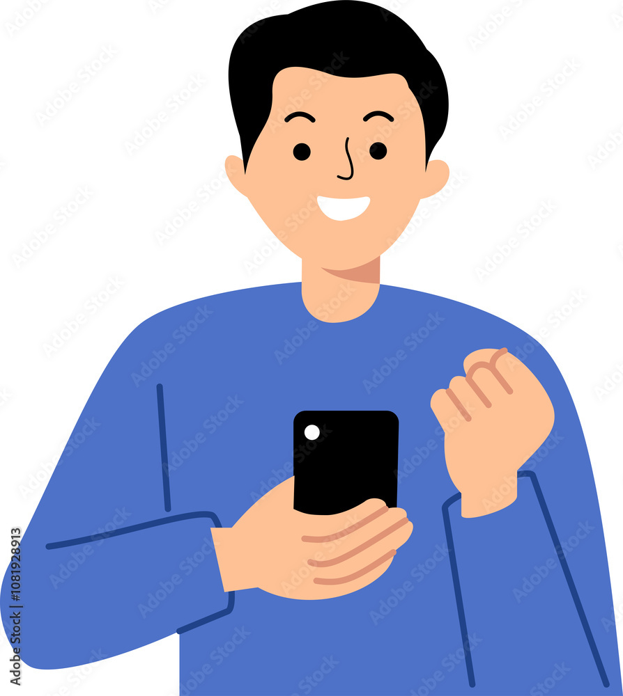Social Media Marketing Concept with Illustrated of Man Hold Smartphone or Young Man Holding Cellphone with Clenched Fist Social Media Marketing Concept with Illustrated of Man Hold Smartphone or Young Man Holding Cellphone with Clenched Fist