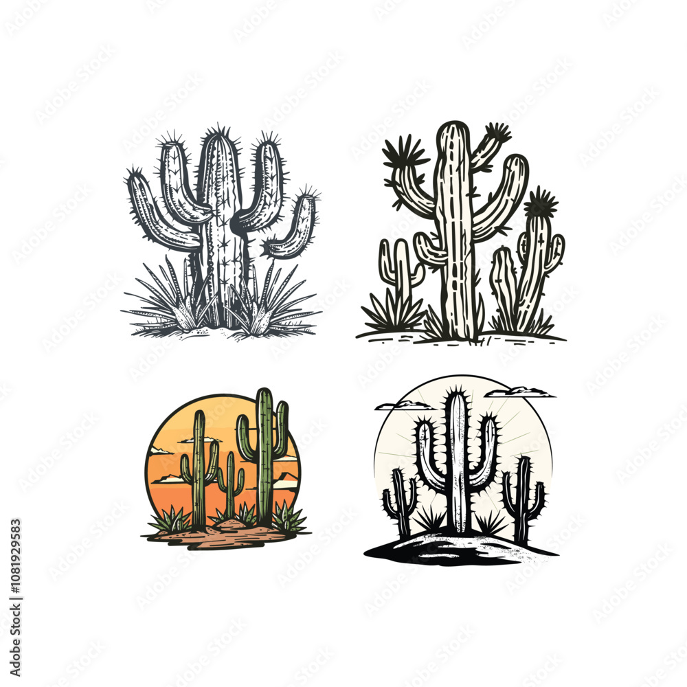 Fototapeta premium Cactus logo design vector vintage