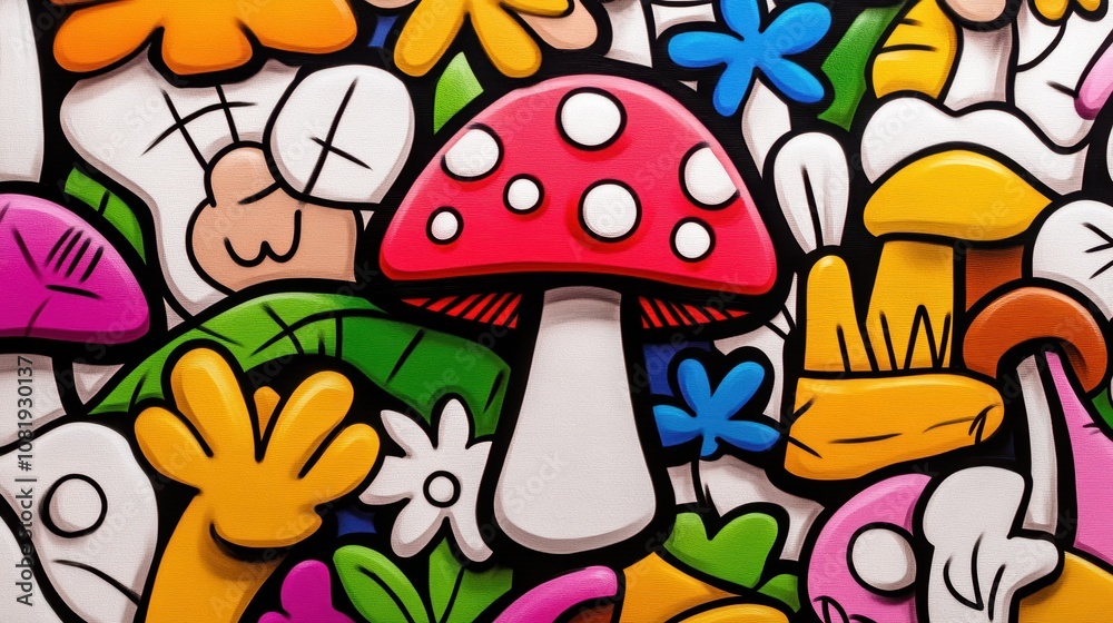Colorful Cartoon Mushroom Doodle Art Background Illustration Colorful Cartoon Mushroom Doodle Art Background Illustration