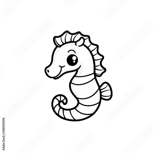 Cute and Playful Seahorse Illustration for Children's Art, Perfect for Coloring Books, Educational Material, and Decor in Nurseries and Playrooms photo