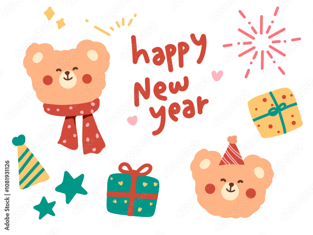 Fototapeta premium cute bear illustration set new year theme