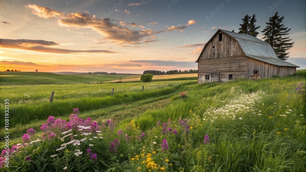 Serene Barn Side at Sunset with Expansive Copy Space for Creative Use, Ideal for Agriculture, Rural Life, and Farm-Themed Projects Serene Barn Side at Sunset with Expansive Copy Space for Creative Use, Ideal for Agriculture, Rural Life, and Farm-Themed Projects