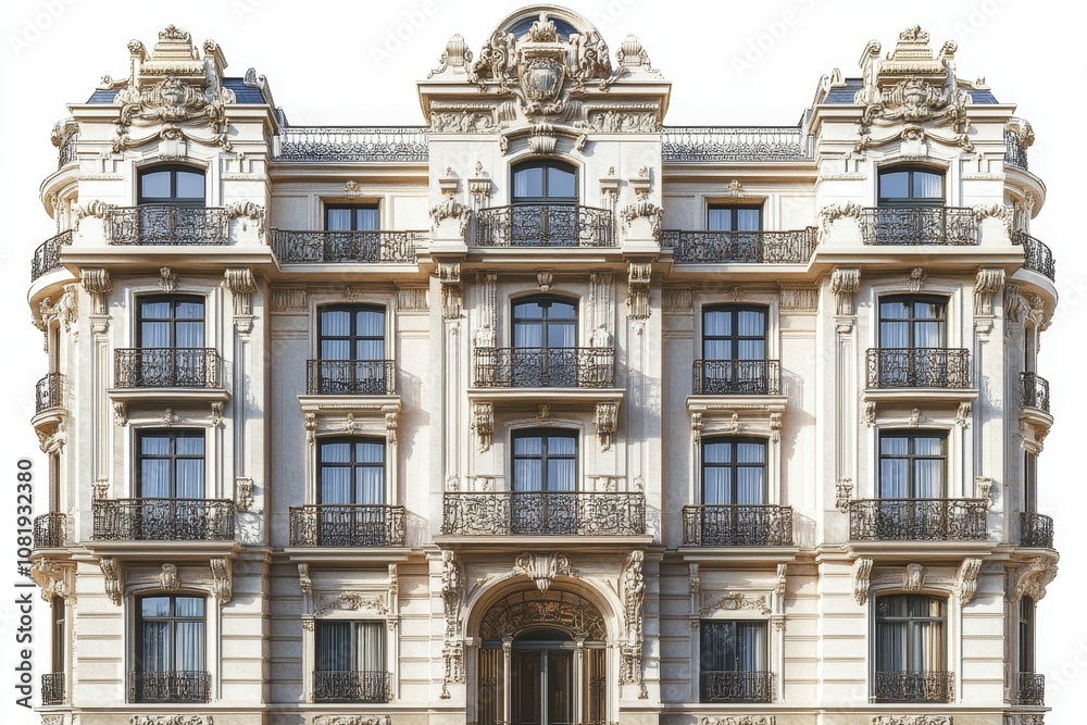 Ornate building with balconies and windows. Ornate building with balconies and windows.