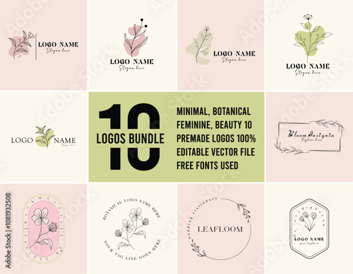 Collection of 10 botanical logos, Wedding logo. Elegant monograms, hand-drawn marriage invitations , boho logos, save the date,