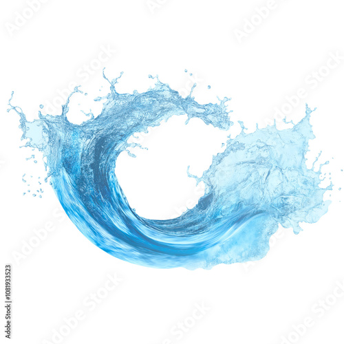 blue water splash wave isolated on transparent