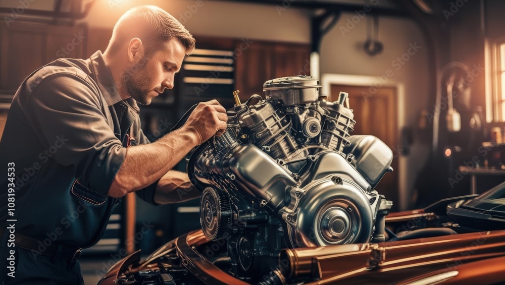 Mechanic Repairing Classic Car Engine Mechanic Repairing Classic Car Engine