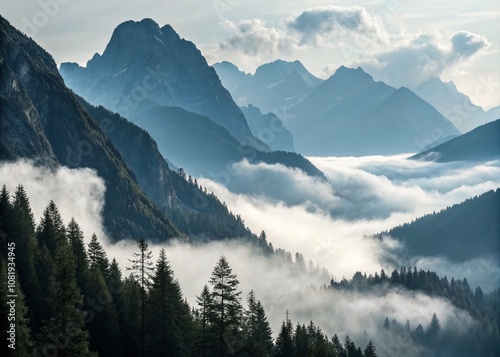 Serene Minimalist Landscape with Misty Mountains and Foggy Horizon, Capturing the Tranquility of Nature in a Soft, Ethereal Light for a Calming Visual Experience