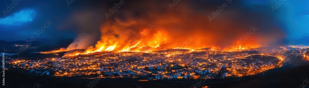 Fototapeta premium Controlled Wildfire Crisis: Managing Flames Amidst Urban Landscapes for Safety and Sustainability