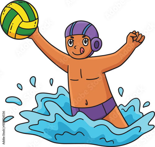 Water Polo Player Intercepting the Ball Clipart