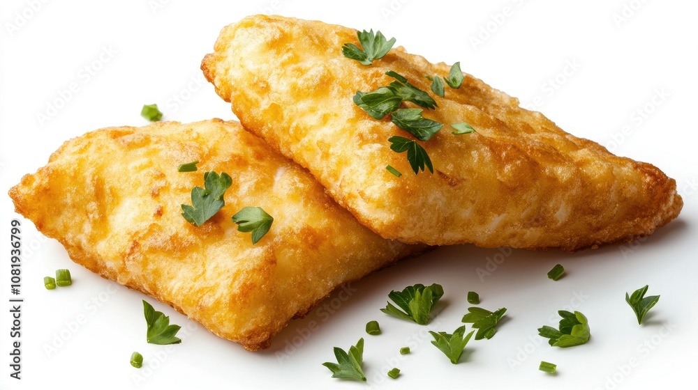 Flaky Fish Fillets on White Background Flaky Fish Fillets on White Background