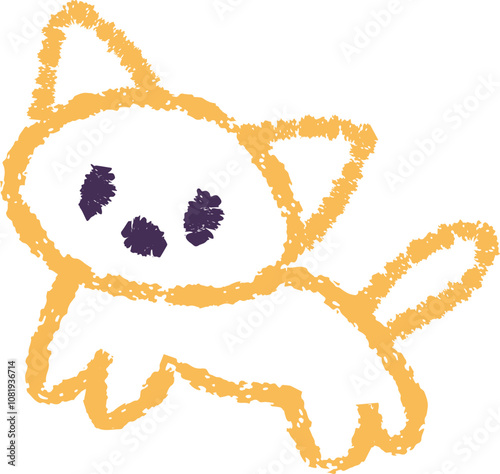 Cute cat. Children crayon doodle animals, illustration in childish style. Vector kids hand-drawn drawings