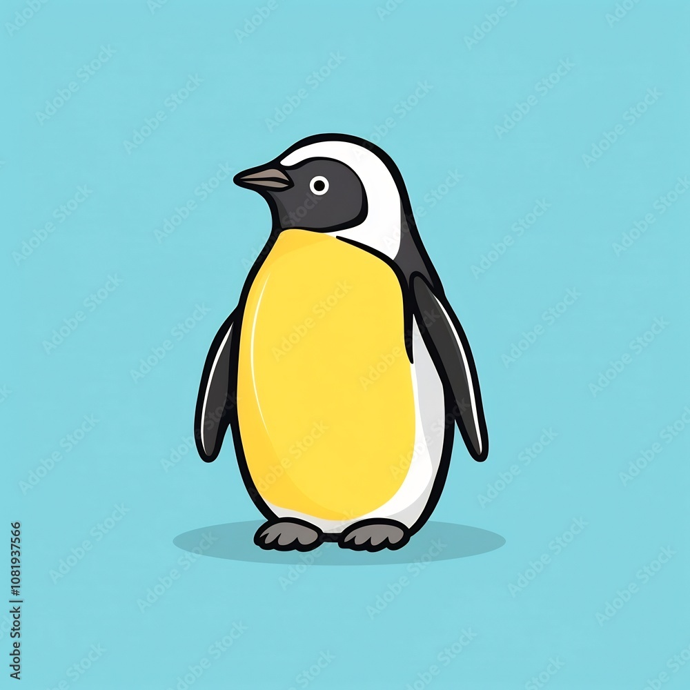 Fototapeta premium Cute Cartoon Penguin on Solid Color Background