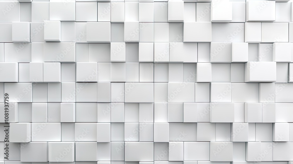 A textured white wall composed of various sized rectangular and square blocks. A textured white wall composed of various sized rectangular and square blocks.