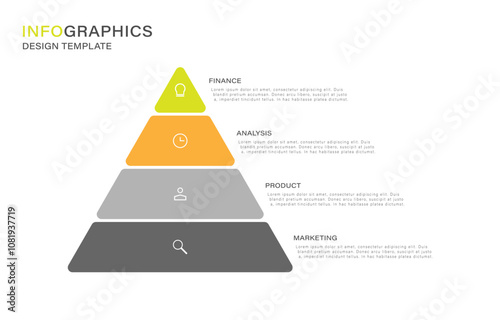 Pyramidal diagram with 4 steps or options. Simple infographic design template.