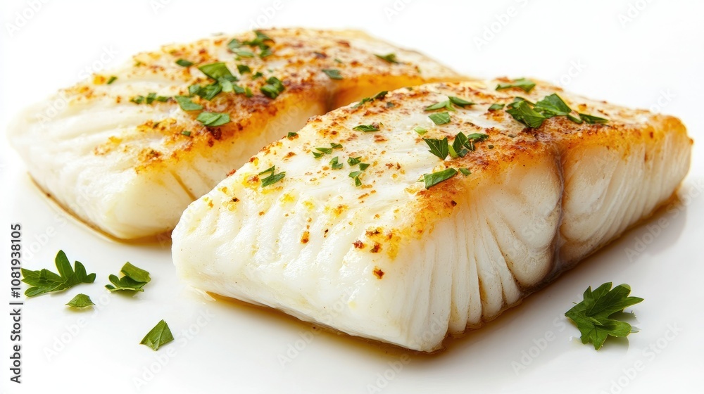 Flaky Fish Fillets Close Up on White Background Flaky Fish Fillets Close Up on White Background