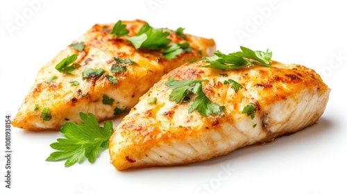 Flaky Fish Fillets with Fresh Herbs Close Up