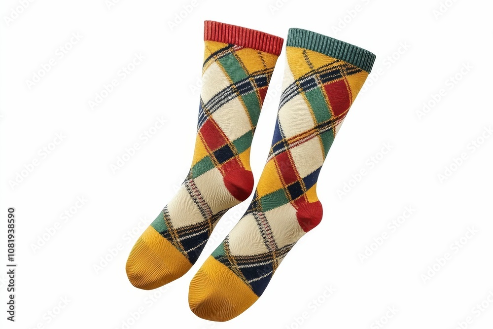 Two colorful plaid socks isolated on white. Two colorful plaid socks isolated on white.