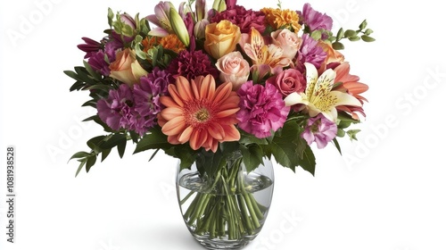 Colorful Floral Arrangement in Glass Vase