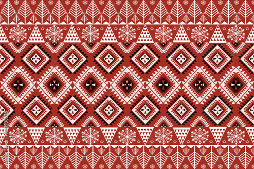 seamless knitted pattern, Geometric Ethnic pattern, Native American tribal fabric,tile, carpet ,vector,illustration design on red background