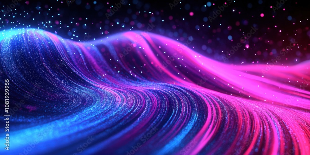 Fototapeta premium Abstract Colorful Waves with Sparkling Particles Showcase Dynamic Energy and Movement in a Vibrant Digital Landscape