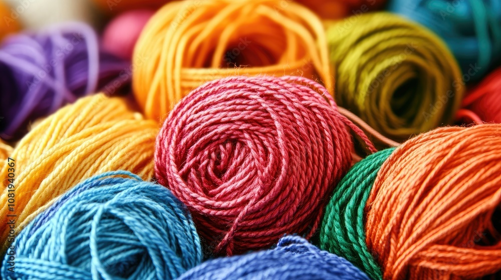 Colorful Tangled Yarn Balls in Close-Up Colorful Tangled Yarn Balls in Close-Up