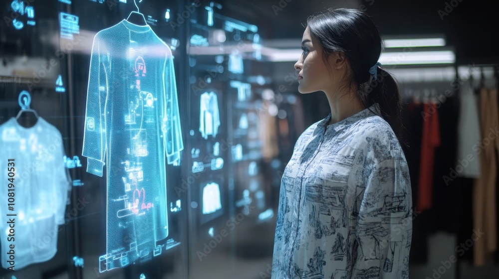 AI in the retail industry, virtual fitting room with digital clothing options AI in the retail industry, virtual fitting room with digital clothing options