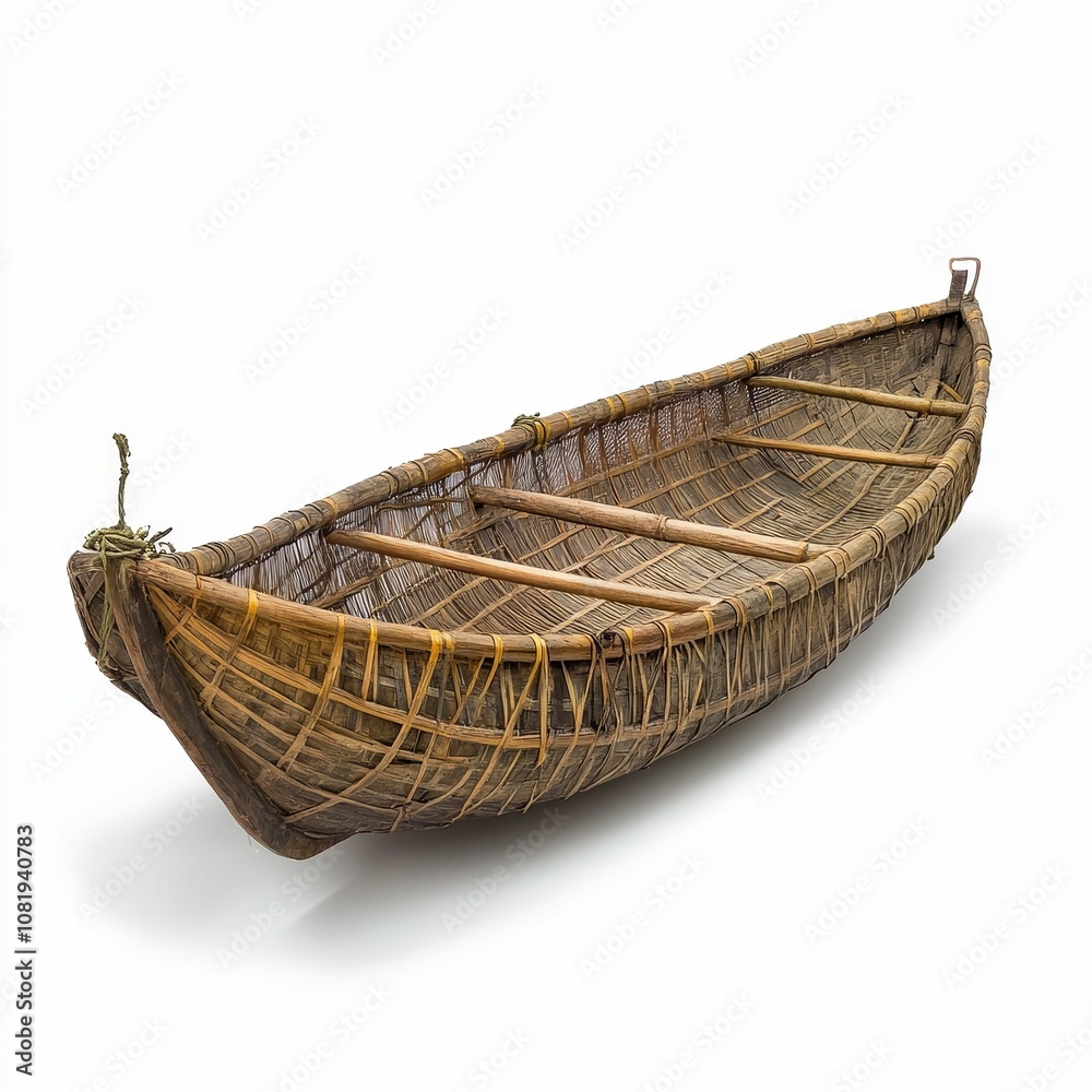 A woven, wooden boat isolated against white. A woven, wooden boat isolated against white.